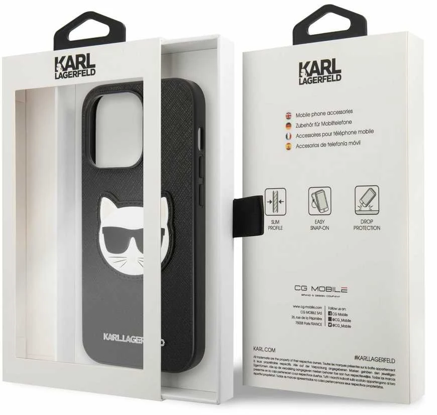 Karl Lagerfeld KLHCP14LSAPCHK Apple iPhone 14 Pro 6,1″ kietas dėklas juodos spalvos Saffiano Choupette Head Patch