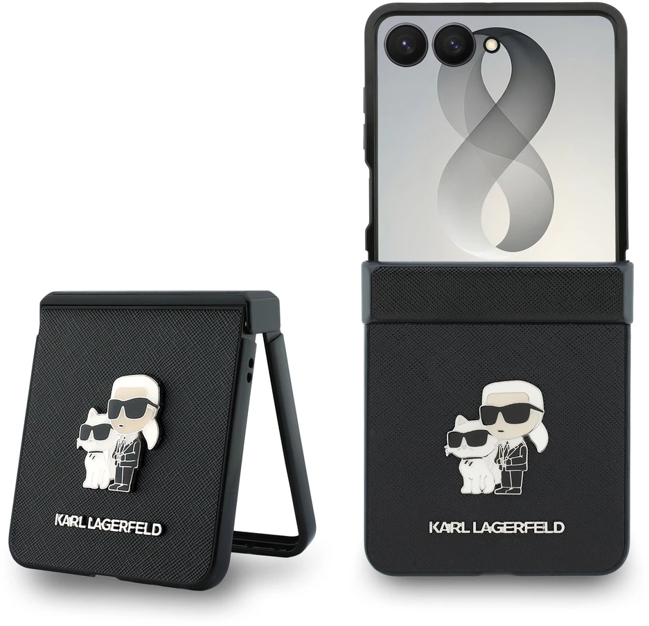 Karl Lagerfeld PU Saffiano Karl and Choupette dėklas Samsung Galaxy Z Flip 8 juodos spalvos