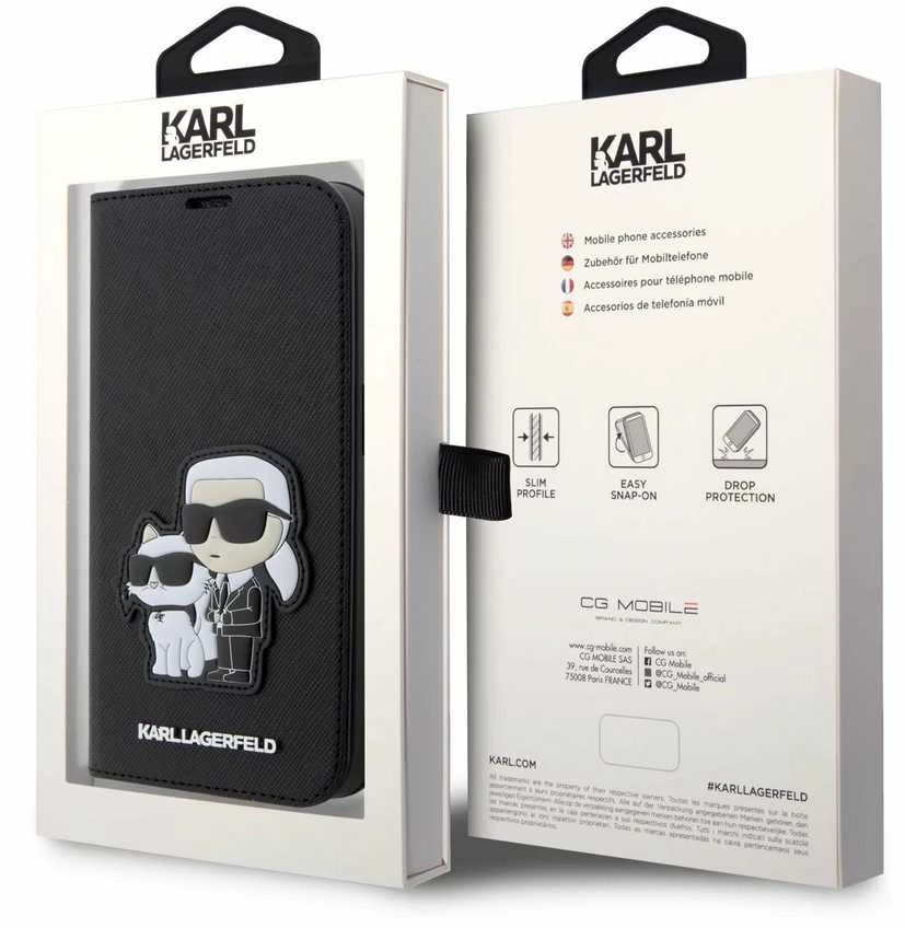 Dėklas Karl Lagerfeld KLBKP14LSANKCPK IPHONE 14 PRO 6.1 "BOOKCASE Juodas/Juodas SAFFIANO KARL & CHOUPETTE