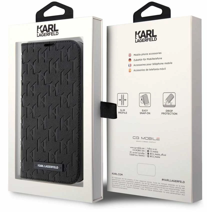 Dėklas Karl Lagerfeld KLBKP14LSAKLPK IPHONE 14 PRO 6.1 "BOOKCASE Juodas/Juodas SAFFIANO MONOGRAM