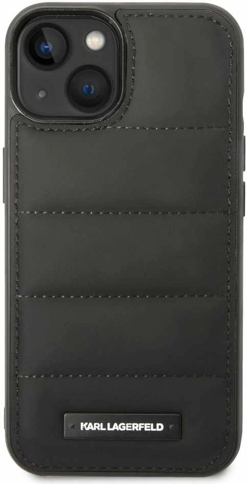 Karl Lagerfeld KLHCP14SPSQAK Apple iPhone 14/ 15 / 13 6,1″ kietas dėklas juodos spalvos Puffy Elongated Logo