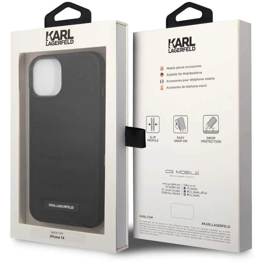 Karl Lagerfeld KLHCP14SPSQAK Apple iPhone 14/ 15 / 13 6,1″ kietas dėklas juodos spalvos Puffy Elongated Logo