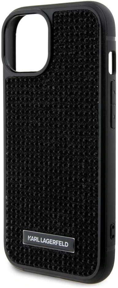 Apple iPhone 15 Karl Lagerfeld dėklas Rhinestone Logo Metal Plate (KLHCP15SHDSPLK) juodos spalvos