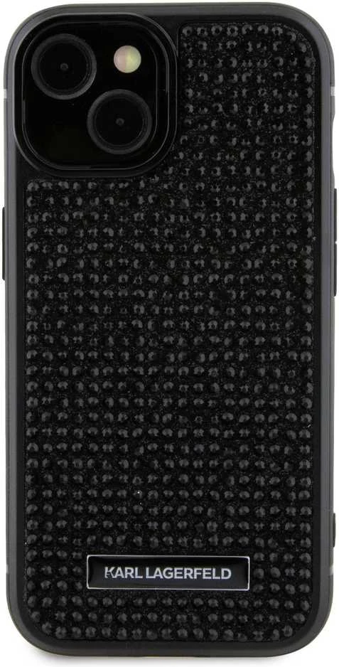 Apple iPhone 15 Karl Lagerfeld dėklas Rhinestone Logo Metal Plate (KLHCP15SHDSPLK) juodos spalvos