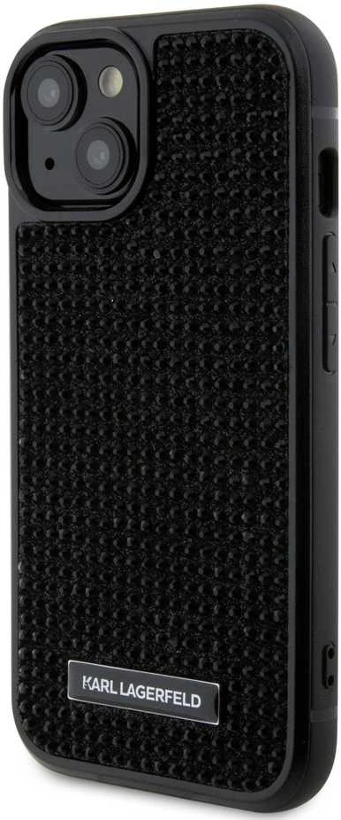 Apple iPhone 15 Karl Lagerfeld dėklas Rhinestone Logo Metal Plate (KLHCP15SHDSPLK) juodos spalvos