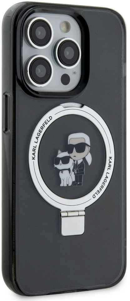 Apple iPhone 15 Pro Max Karl Lagerfeld dėklas Ring Stand Karl&Choupettte MagSafe (KLHMP15XHMRSKCK) juodos spalvos