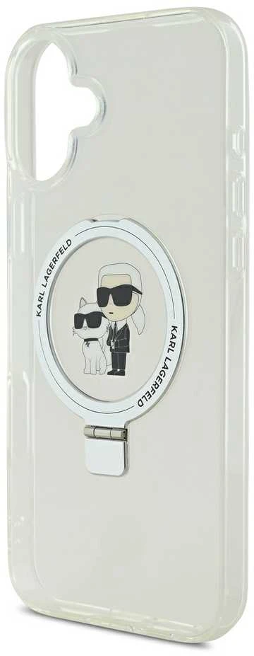 Karl Lagerfeld Ringstand Karl and Choupette MagSafe Apple iPhone 16 Plus dėklas telefonui baltos spalvos