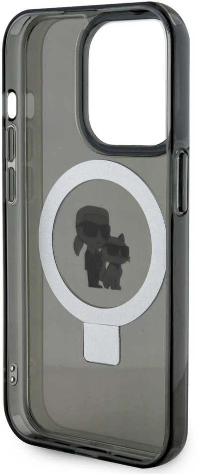 Apple iPhone 15 Pro Max Karl Lagerfeld dėklas Ring Stand Karl&Choupettte MagSafe (KLHMP15XHMRSKCK) juodos spalvos