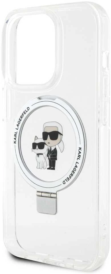 Karl Lagerfeld dėklas, skirtas iPhone 15 Pro 6,1 KLHMP15LHMRSKCH baltos spalvos HC MAGSAFE RINGSTAND KC