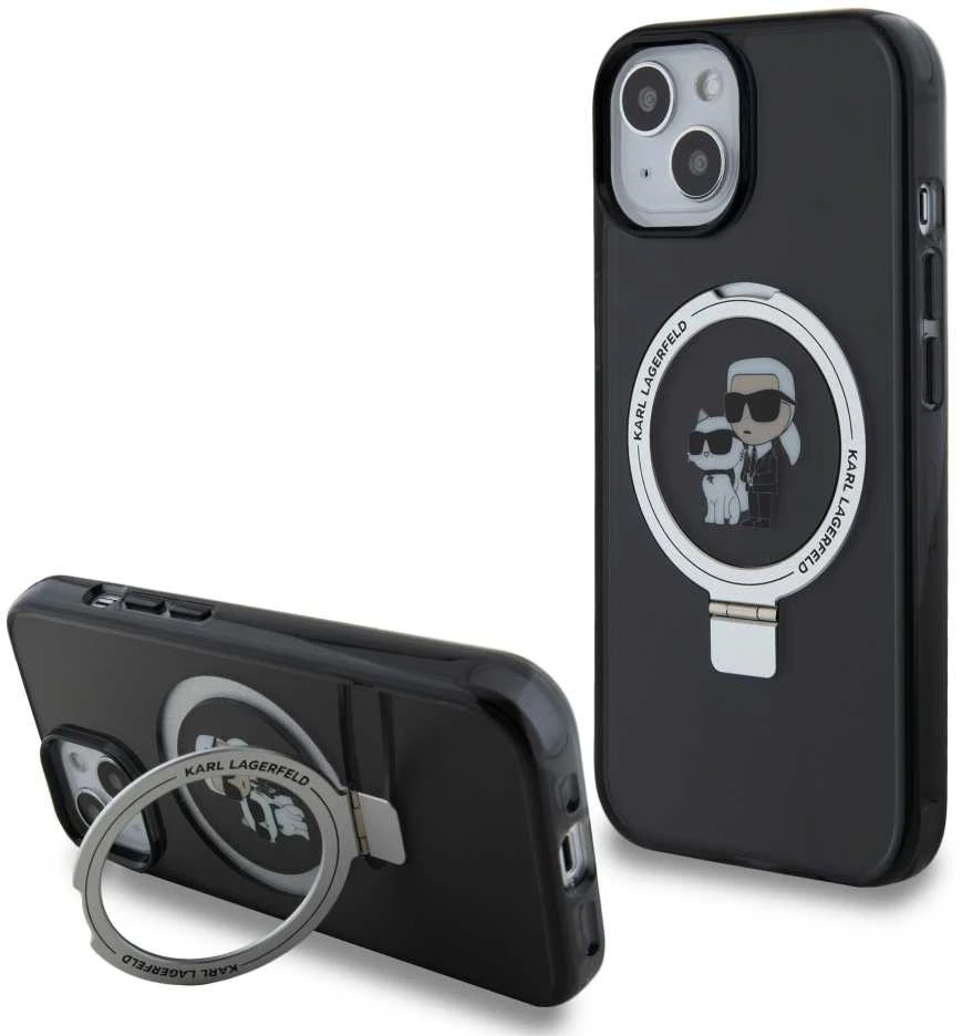 Karl Lagerfeld KLHMP15SHMRSKCK Apple iPhone 15/ 14 / 13 6.1″ juodos spalvos kietas dėklas Ring Stand Karl&Choupet