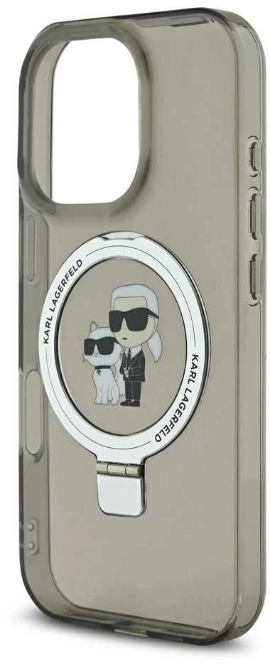 Karl Lagerfeld Ringstand Karl and Choupette MagSafe Apple iPhone 16 Pro Max dėklas telefonui juodos spalvos