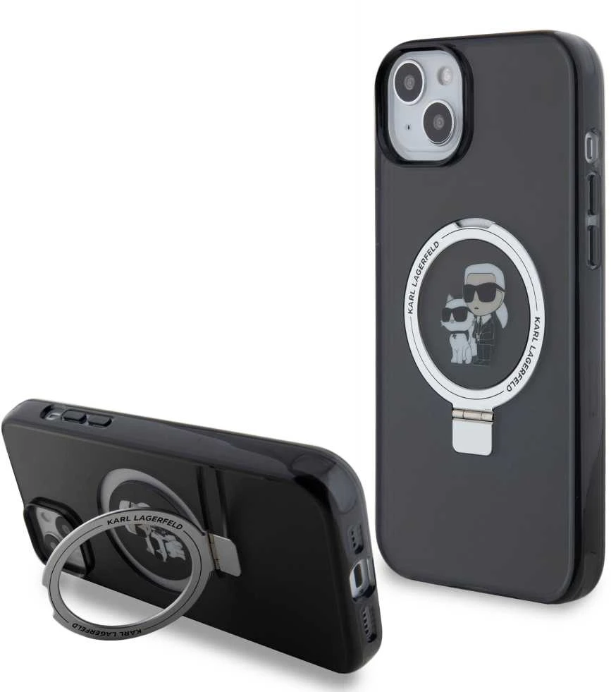 Karl Lagerfeld KLHMP15MHMRSKCK Apple iPhone 15 Plus / 14 Plus 6.7″ juodos spalvos kietas dėklas Ring Stand Karl&Cho