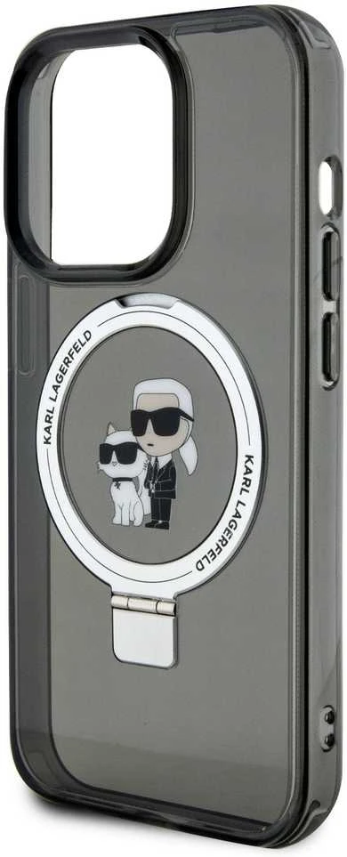 Apple iPhone 15 Pro Max Karl Lagerfeld dėklas Ring Stand Karl&Choupettte MagSafe (KLHMP15XHMRSKCK) juodos spalvos