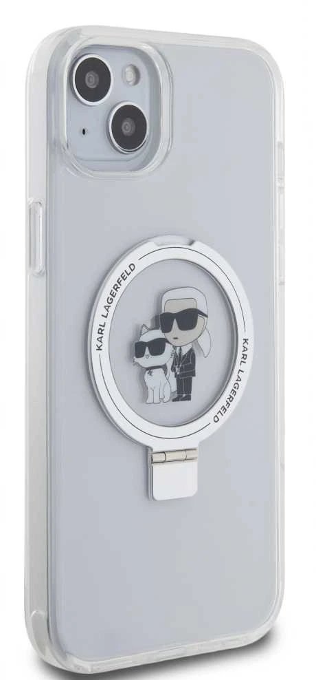 Karl Lagerfeld KLHMP15MHMRSKCH Apple iPhone 15 Plus / 14 Plus 6.7″ baltos spalvos kietas dėklas Ring Stand Karl&Cho