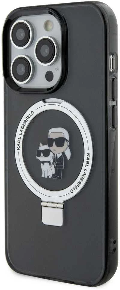 Apple iPhone 15 Pro Max Karl Lagerfeld dėklas Ring Stand Karl&Choupettte MagSafe (KLHMP15XHMRSKCK) juodos spalvos