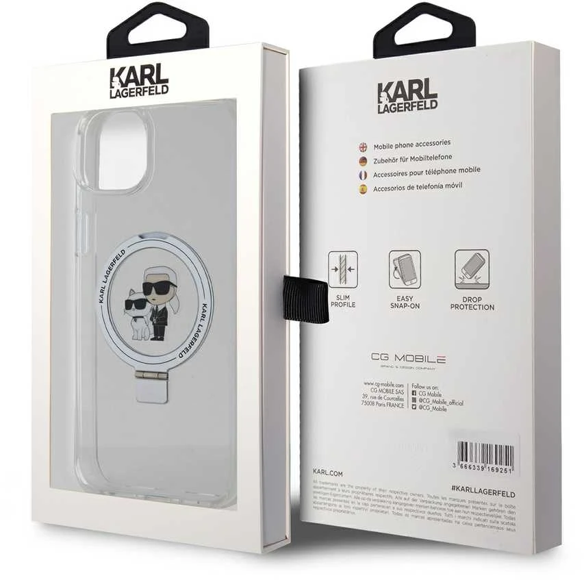 Karl Lagerfeld KLHMP15MHMRSKCH Apple iPhone 15 Plus / 14 Plus 6.7″ baltos spalvos kietas dėklas Ring Stand Karl&Cho