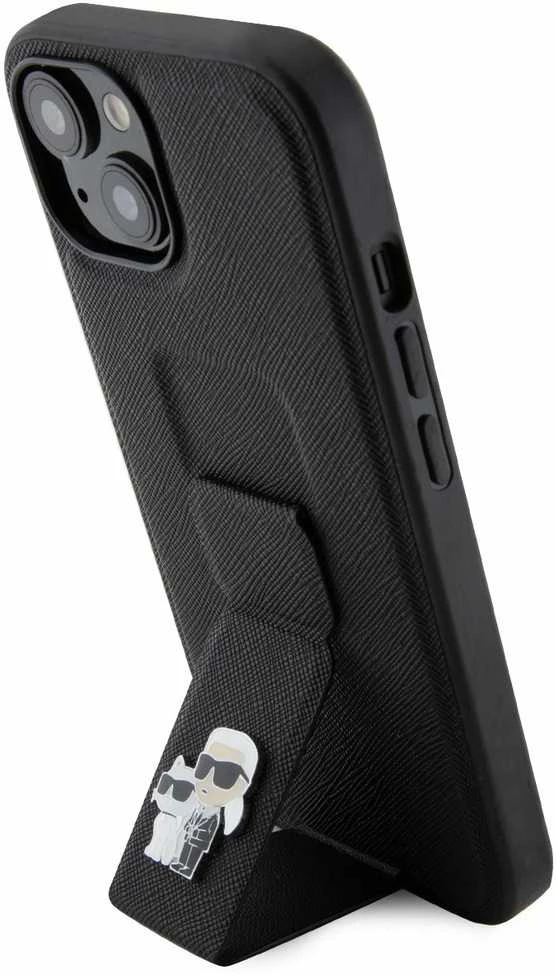 Dėklas Karl Lagerfeld KLHCP15SGSAKCPK IPHONE 15/14/13 6.1 "Juodas / Juodas HARDCASE GRIPSTAND SAFFIANO KARL & CHUPETTE PINS