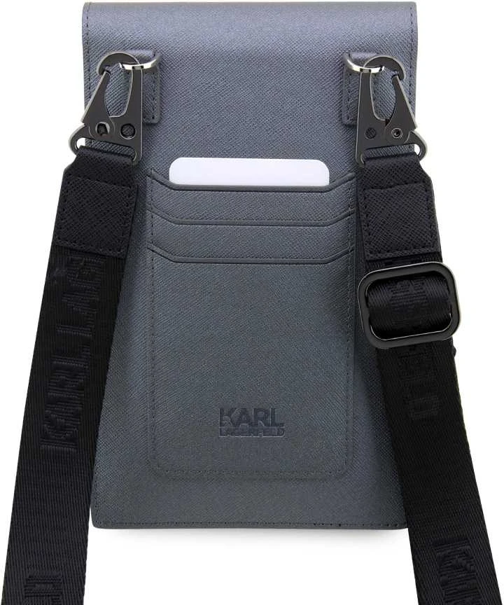 Karl Lagerfeld telefono dėklas phone KLWBSAKCPMG sidabrinis harddėklas Phone Pounch Universal Saffiano K-C NFT