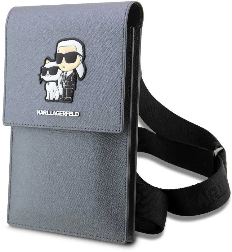 Karl Lagerfeld telefono dėklas phone KLWBSAKCPMG sidabrinis harddėklas Phone Pounch Universal Saffiano K-C NFT
