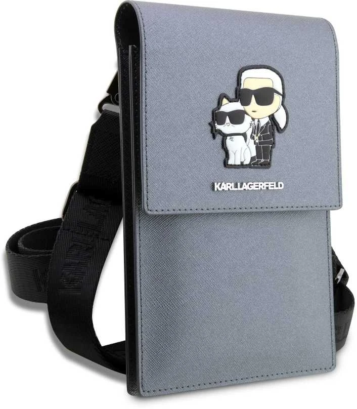 Karl Lagerfeld telefono dėklas phone KLWBSAKCPMG sidabrinis harddėklas Phone Pounch Universal Saffiano K-C NFT