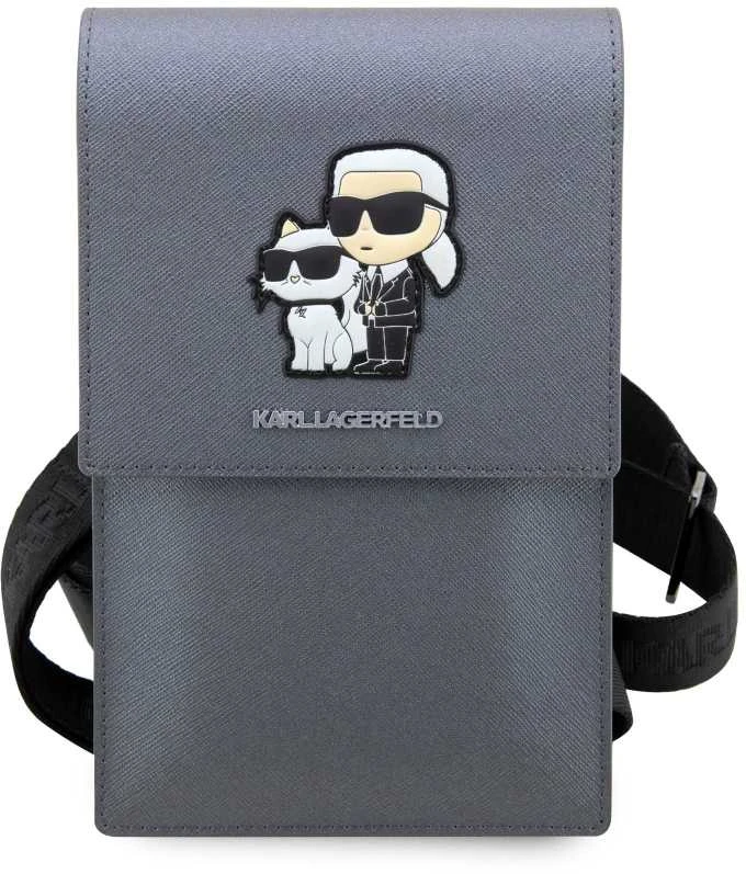 Karl Lagerfeld telefono dėklas phone KLWBSAKCPMG sidabrinis harddėklas Phone Pounch Universal Saffiano K-C NFT