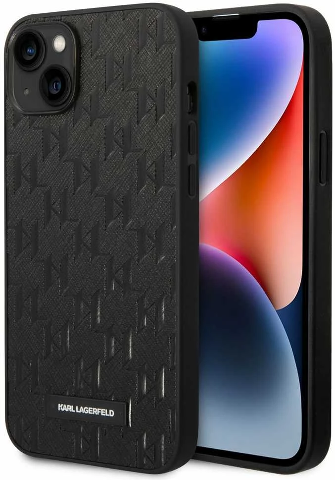 Dėklas Karl Lagerfeld Saffiano Monogram Case skirtas iPhone 14 Plus, juodas