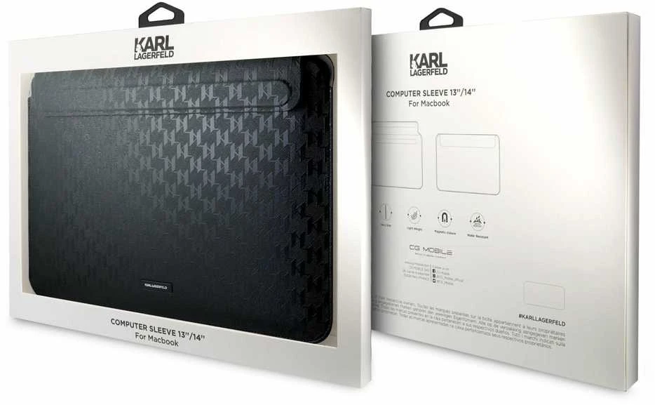 Karl Lagerfeld Dėklas kompiuteriui KLCS14SAKLHPK 14″ juodos spalvos Saffiano Plaque