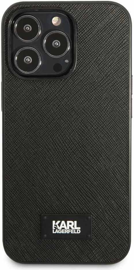 Karl Lagerfeld KLHCP13LSFMP2K Apple iPhone 13 Pro / 13 6,1″ kietas dėklas juodos spalvos Saffiano Plaque