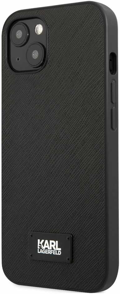 Karl Lagerfeld KLHCP13MSFMP2K iPhone 13/ 14 / 15 6,1″ kietas dėklas juodas Saffiano Plaque