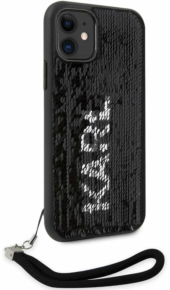 Karl Lagerfeld KLHCN61PSQRKS Apple iPhone 11 /Xr 6,1″ sidabrinis kietas dėklas Sequins Cord