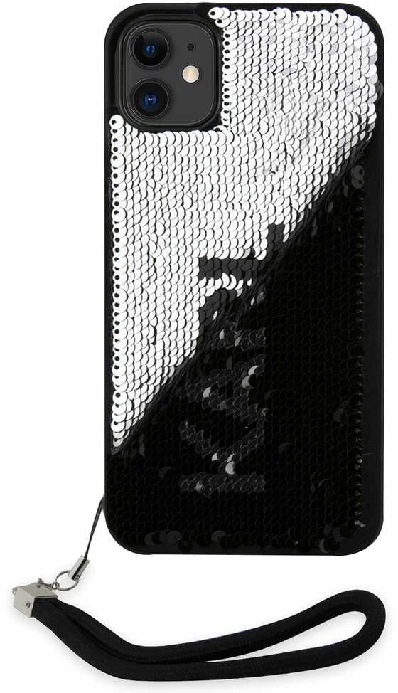 Karl Lagerfeld KLHCN61PSQRKS Apple iPhone 11 /Xr 6,1″ sidabrinis kietas dėklas Sequins Cord