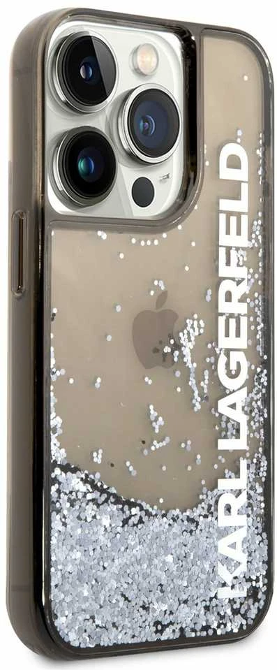 Karl Lagerfeld KLHCP14LLCKVK Apple iPhone 14 Pro 6,1″ juodos spalvos kietas dėklas Liquid Glitter Elong