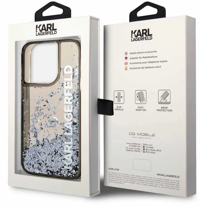 Karl Lagerfeld KLHCP14LLCKVK Apple iPhone 14 Pro 6,1″ juodos spalvos kietas dėklas Liquid Glitter Elong