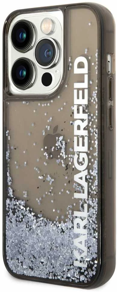 Karl Lagerfeld Liquid Glitter Elong dėklas iPhone 14 Pro Max - juodas