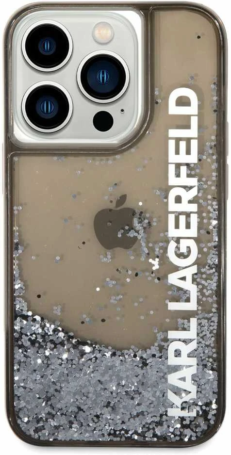Karl Lagerfeld KLHCP14LLCKVK Apple iPhone 14 Pro 6,1″ juodos spalvos kietas dėklas Liquid Glitter Elong