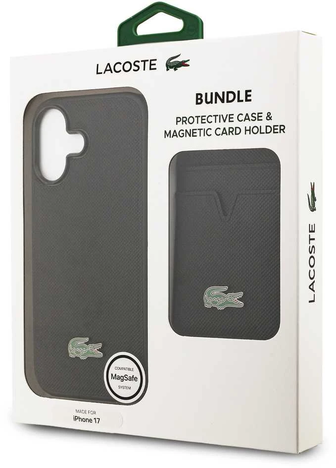 Lacoste Iconic Petit Pique MagSafe dėklas + Wallet skirtas Apple iPhone 17 juodos spalvos