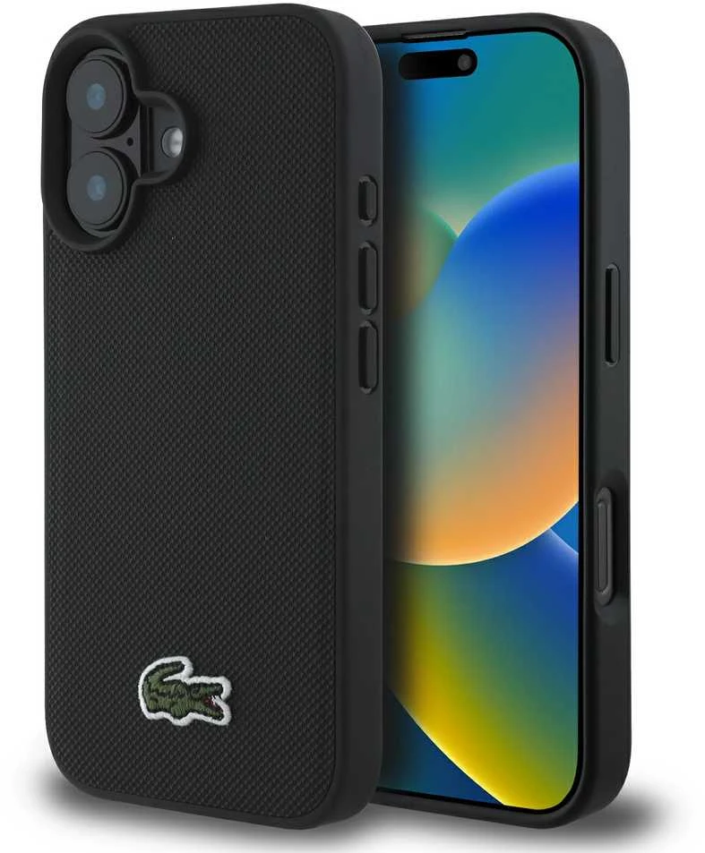 Lacoste Iconic Petit Pique Woven Logo MagSafe Apple iPhone 16 Plus dėklas telefonui juodos spalvos
