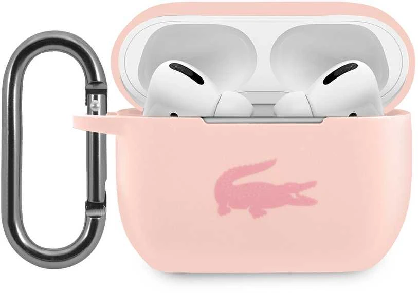 Rožinis AirPods Pro dėklas su atviro dangtelio vaizdu