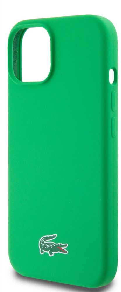 Lacoste Liquid Silicone Microfiber Croc Logo MagSafe dėklas skirtas Apple iPhone 15 žalios spalvos