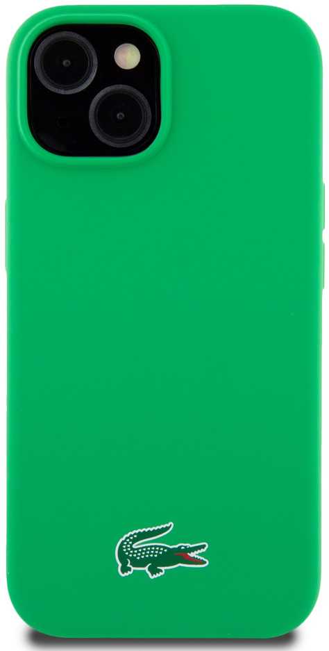 Lacoste Liquid Silicone Microfiber Croc Logo MagSafe dėklas skirtas Apple iPhone 15 žalios spalvos