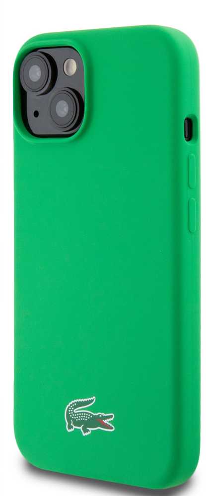 Lacoste Liquid Silicone Microfiber Croc Logo MagSafe dėklas skirtas Apple iPhone 15 žalios spalvos