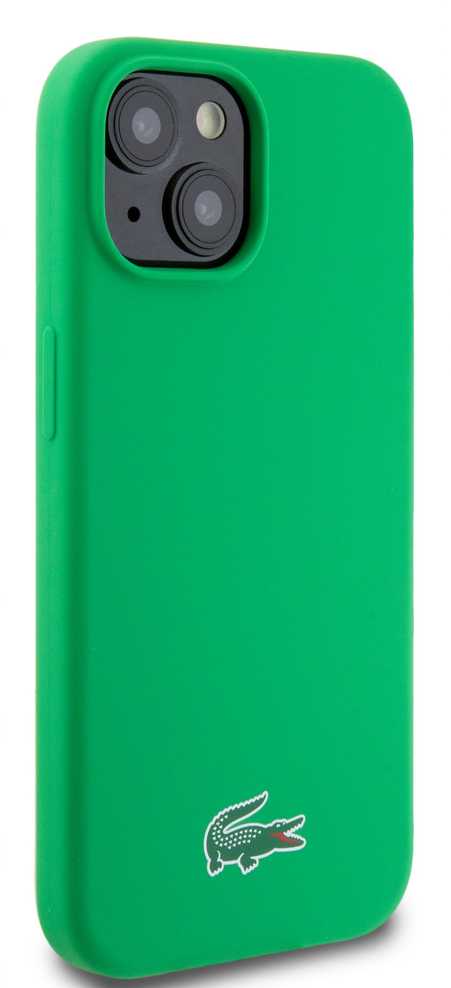 Lacoste Liquid Silicone Microfiber Croc Logo MagSafe dėklas skirtas Apple iPhone 15 žalios spalvos