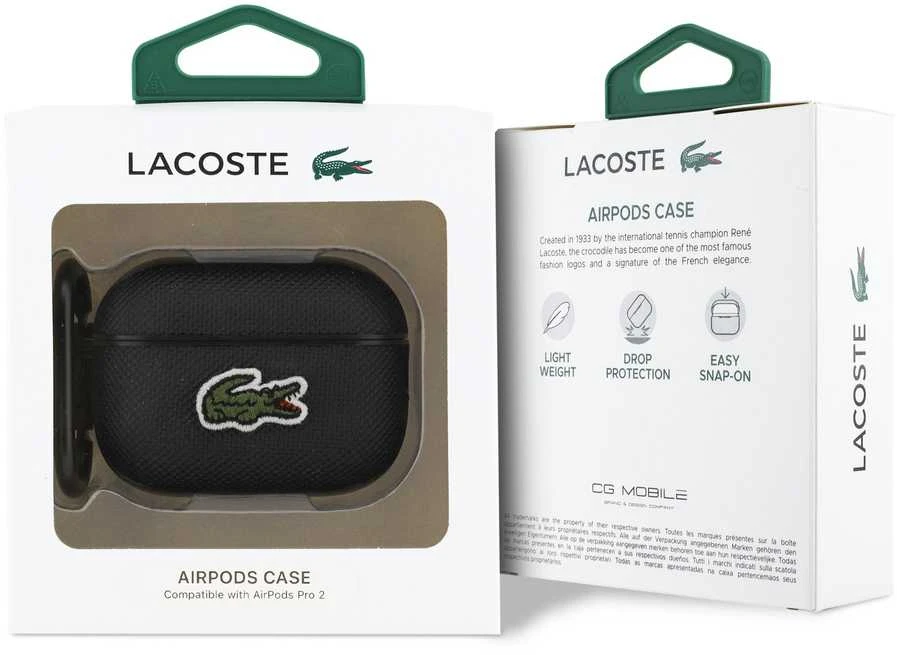 Lacoste Petit Pique Croc Logo Patch dėklas skirtas AirPods Pro 2 juodos spalvos