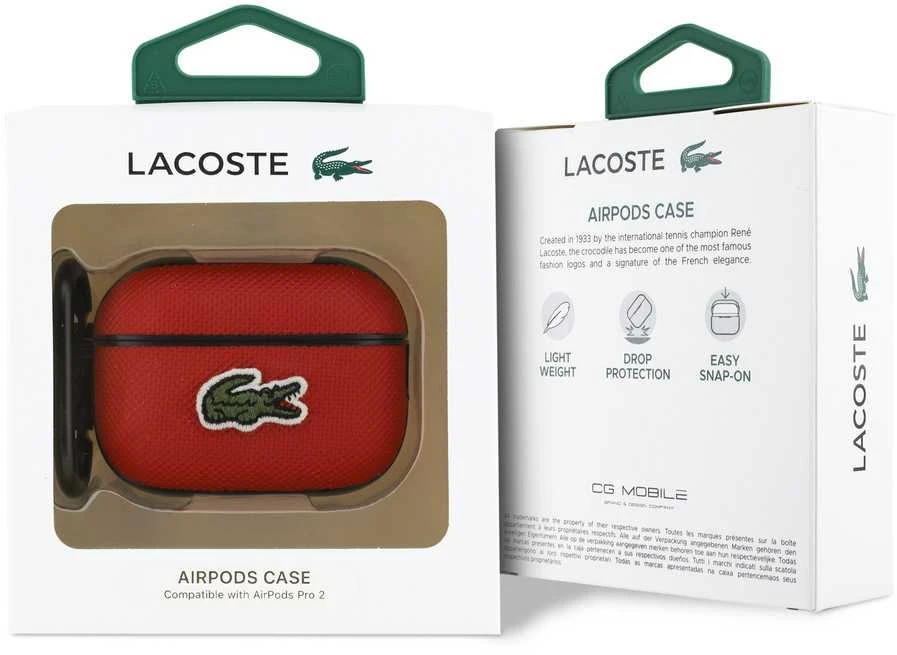 Lacoste Petit Pique Croc Logo Patch dėklas skirtas AirPods Pro 2 raudinos spalvos