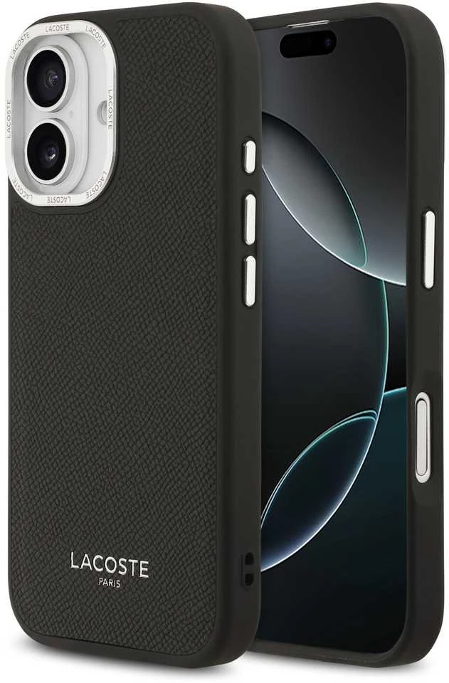 Lacoste PU Leather Champs Elysees MagSafe dėklas skirtas Apple iPhone 17 juodos spalvos