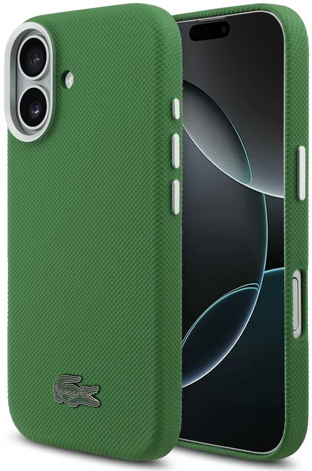 Lacoste Iconic Petit Pique Metal Logo MagSafe dėklas skirtas Apple iPhone 17 žalios spalvos