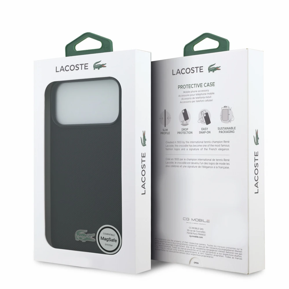 Dėklas Lacoste PVC Iconic Petit Pique Metal Logo MagSafe Case for iPhone 18 Pro Max Juodas