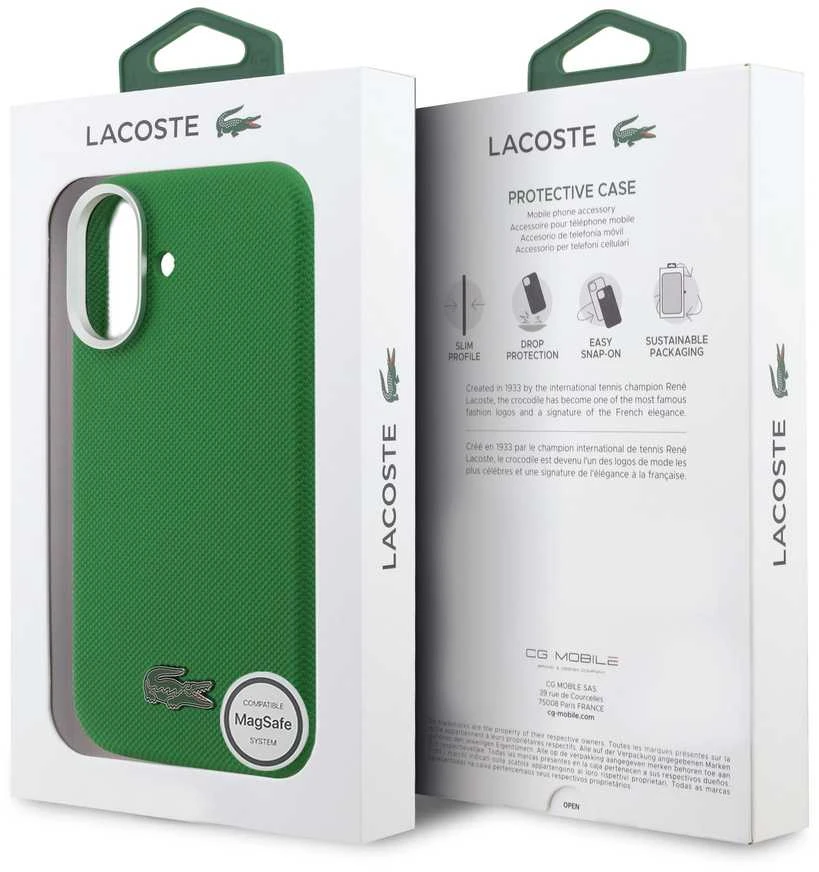 Lacoste Iconic Petit Pique Metal Logo MagSafe dėklas skirtas Apple iPhone 17 žalios spalvos