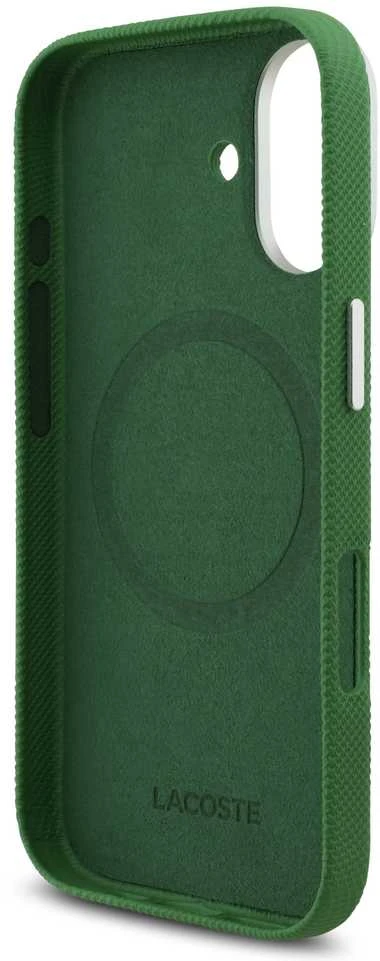 Lacoste Iconic Petit Pique Metal Logo MagSafe dėklas skirtas Apple iPhone 17 žalios spalvos