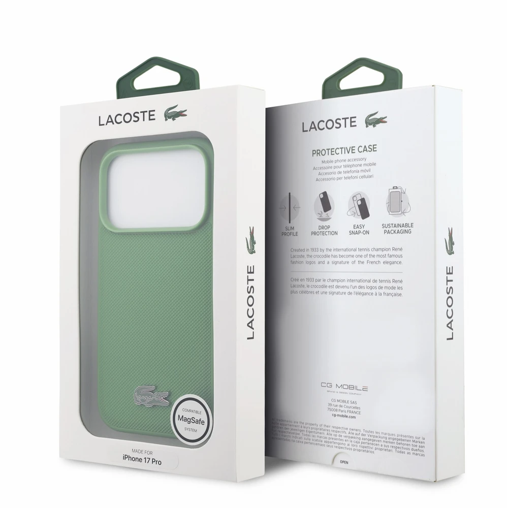 Dėklas Lacoste PVC Iconic Petit Pique Metal Logo MagSafe Case for iPhone 18 Pro Estragon